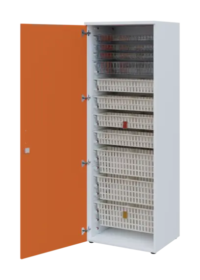 EUROMEDICA D - 66 skříň léková boxová, 1-dveřová, levá, 1950x660x535, korpus bílý, dvířka mandarinka